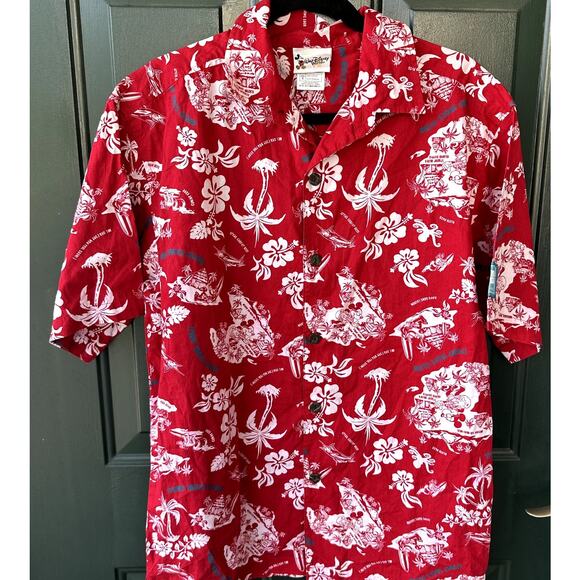 VINTAGE Disney World Men's S Trader Mick's Surf Gear Hawaiian Shirt in Red WDW - Picture 2 of 7